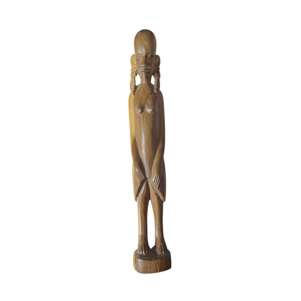 Vintage Hand Carved African Female Figurine Teak 11"